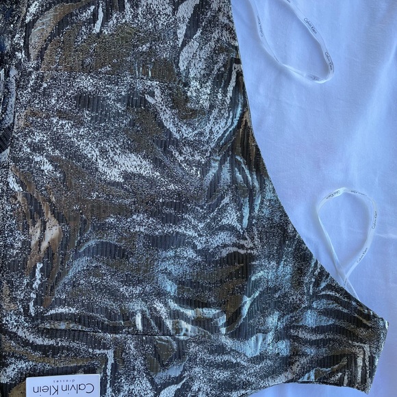 Calvin Klein Silver Metallic Jacquard One Shoulder Sheath Cocktail Dress NWT 14 - Picture 7 of 7